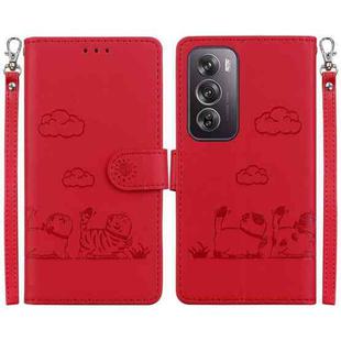 For OPPO Reno12 Pro 5G Global Cute Cats RFID Leather Phone Case(Red)