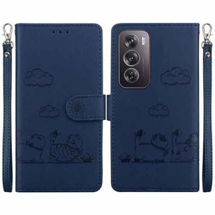 For OPPO Reno12 Pro 5G Global Cute Cats RFID Leather Phone Case(Blue)