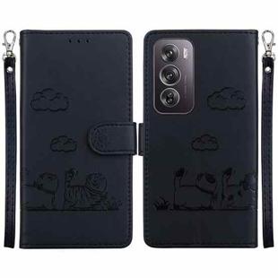 For OPPO Reno12 Pro 5G Global Cute Cats RFID Leather Phone Case(Black)