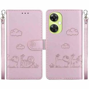 For OPPO K11x Cute Cats RFID Leather Phone Case(Rose Gold)