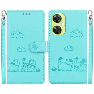 For OPPO K11x Cute Cats RFID Leather Phone Case(Green)