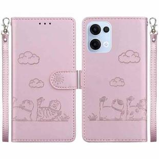 For OPPO Reno13 Global Cute Cats RFID Leather Phone Case(Rose Gold)