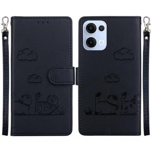 For OPPO Reno13 Global Cute Cats RFID Leather Phone Case(Black)