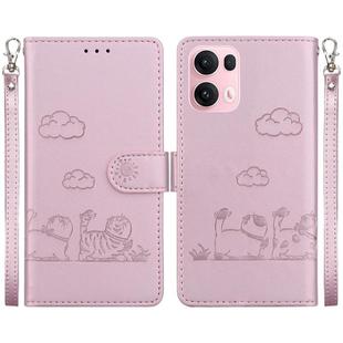 For OPPO Reno13 Pro Global Cute Cats RFID Leather Phone Case(Rose Gold)