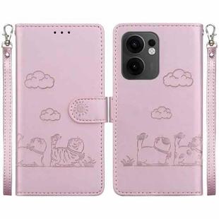 For OPPO Reno13 F 4G / 5G Cute Cats RFID Leather Phone Case(Rose Gold)