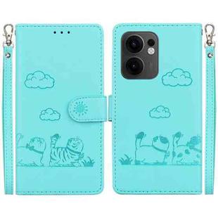 For OPPO Reno13 F 4G / 5G Cute Cats RFID Leather Phone Case(Green)