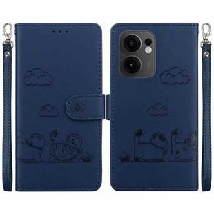 For OPPO Reno13 F 4G / 5G Cute Cats RFID Leather Phone Case(Blue)
