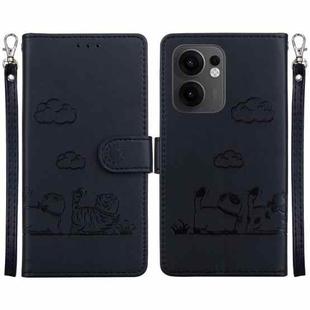 For OPPO Reno13 F 4G / 5G Cute Cats RFID Leather Phone Case(Black)