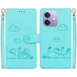 For OPPO A5x 5G / A3 4G / 5G / A3x 4G / 5G Cute Cats RFID Leather Phone Case(Green)