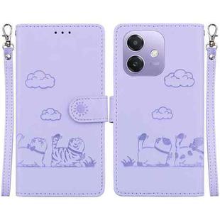 For OPPO A5x 5G / A3 4G / 5G / A3x 4G / 5G Cute Cats RFID Leather Phone Case(Purple)