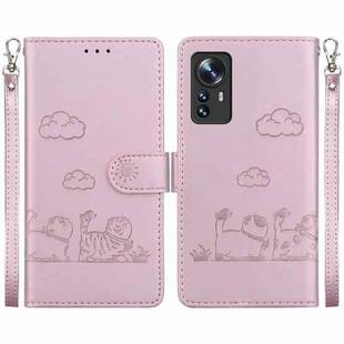 For Xiaomi 12 / 12X Cute Cats RFID Leather Phone Case(Rose Gold)