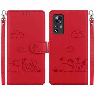 For Xiaomi 12 / 12X Cute Cats RFID Leather Phone Case(Red)