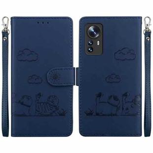 For Xiaomi 12 / 12X Cute Cats RFID Leather Phone Case(Blue)