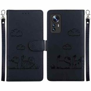 For Xiaomi 12 / 12X Cute Cats RFID Leather Phone Case(Black)