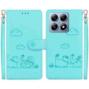 For Xiaomi 14T Cute Cats RFID Leather Phone Case(Green)