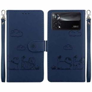 For Xiaomi Poco X4 Pro 5G Cute Cats RFID Leather Phone Case(Blue)