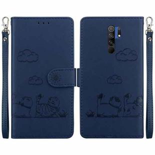 For Xiaomi Poco M2 Cute Cats RFID Leather Phone Case(Blue)