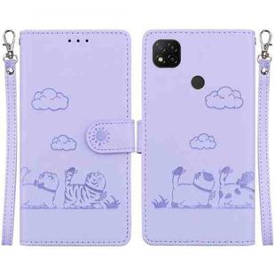 For Xiaomi Poco C31 Cute Cats RFID Leather Phone Case(Purple)