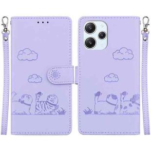 For Xiaomi Poco M6 Pro 5G Cute Cats RFID Leather Phone Case(Purple)