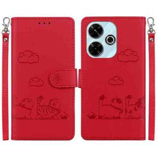 For Xiaomi Poco M6 4G Cute Cats RFID Leather Phone Case(Red)