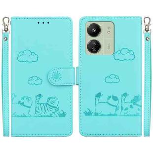 For Xiaomi Poco C65 4G Cute Cats RFID Leather Phone Case(Green)