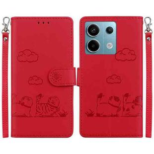 For Xiaomi Poco X6 5G Global Cute Cats RFID Leather Phone Case(Red)