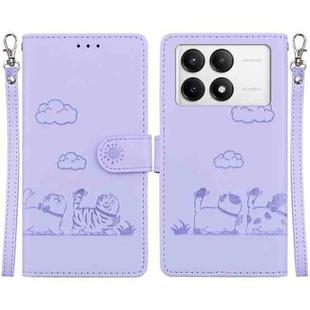 For Xiaomi Poco F6 Pro Cute Cats RFID Leather Phone Case(Purple)