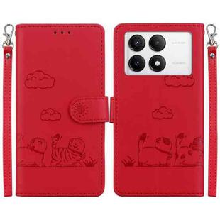 For Xiaomi Poco F6 Pro Cute Cats RFID Leather Phone Case(Red)