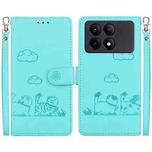 For Xiaomi Poco X6 Pro Cute Cats RFID Leather Phone Case(Green)