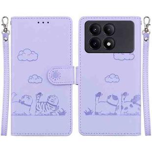 For Xiaomi Poco X6 Pro Cute Cats RFID Leather Phone Case(Purple)