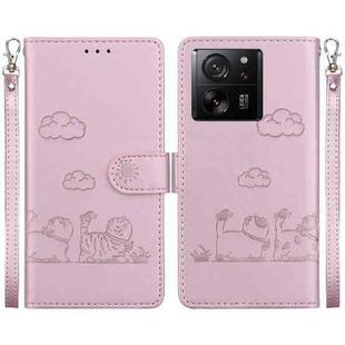 For Xiaomi 13T / 13T Pro Cute Cats RFID Leather Phone Case(Rose Gold)