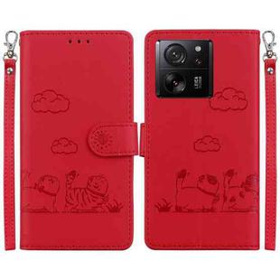 For Xiaomi 13T / 13T Pro Cute Cats RFID Leather Phone Case(Red)