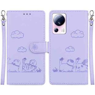 For Xiaomi 13 Lite / Civi 2 Cute Cats RFID Leather Phone Case(Purple)