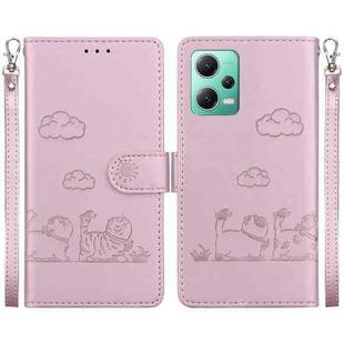 For Xiaomi Poco X5 Cute Cats RFID Leather Phone Case(Rose Gold)