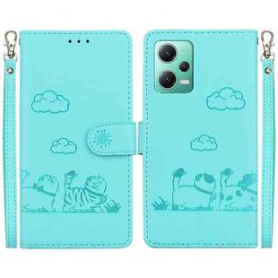 For Xiaomi Poco X5 Cute Cats RFID Leather Phone Case(Green)