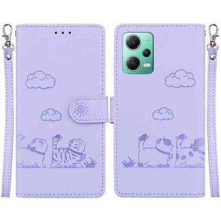 For Xiaomi Poco X5 Cute Cats RFID Leather Phone Case(Purple)