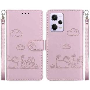 For Xiaomi Poco X5 Pro Cute Cats RFID Leather Phone Case(Rose Gold)