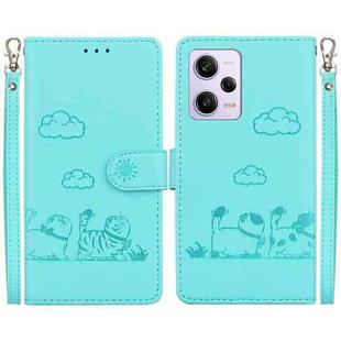 For Xiaomi Poco X5 Pro Cute Cats RFID Leather Phone Case(Green)