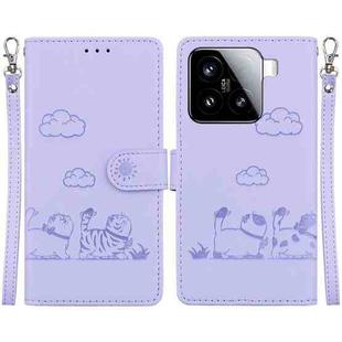 For Xiaomi 15 Cute Cats RFID Leather Phone Case(Purple)