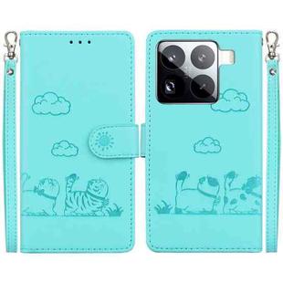 For Xiaomi 15 Pro Cute Cats RFID Leather Phone Case(Green)