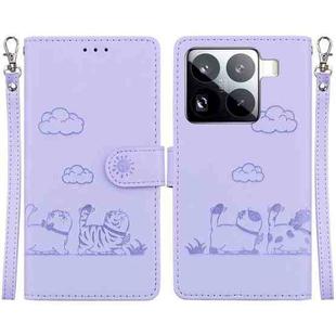 For Xiaomi 15 Pro Cute Cats RFID Leather Phone Case(Purple)