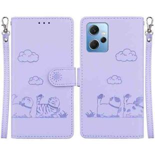 For Redmi Note 12 4G Global Cute Cats RFID Leather Phone Case(Purple)