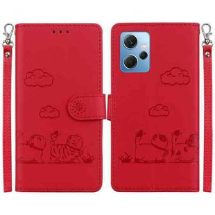 For Redmi Note 12 4G Global Cute Cats RFID Leather Phone Case(Red)