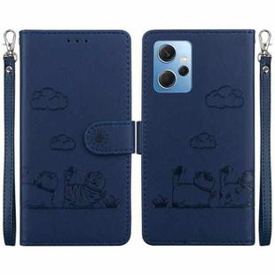 For Redmi Note 12 4G Global Cute Cats RFID Leather Phone Case(Blue)