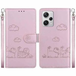 For Redmi Note 12 Pro+ Global Cute Cats RFID Leather Phone Case(Rose Gold)