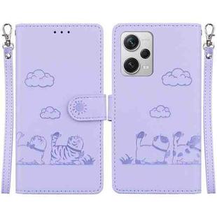 For Redmi Note 12 Pro+ Global Cute Cats RFID Leather Phone Case(Purple)