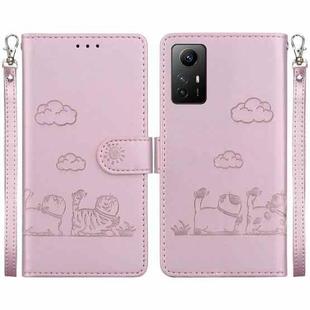 For Redmi Note 12S Cute Cats RFID Leather Phone Case(Rose Gold)