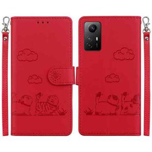 For Redmi Note 12S Cute Cats RFID Leather Phone Case(Red)