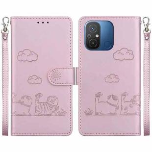 For Redmi 12C / 11A Cute Cats RFID Leather Phone Case(Rose Gold)