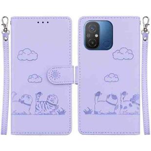 For Redmi 12C / 11A Cute Cats RFID Leather Phone Case(Purple)